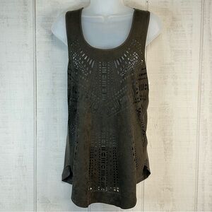 Womens Faux Suede‎ Top Stretchy Laser Cut Sleeveless Sheer Country Festival Boho